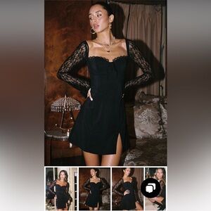 Ashwood Lace Sleeve Mini Dress Black - M